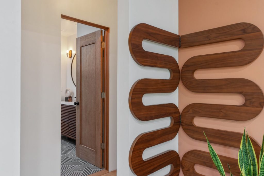 wooden door with wooden design